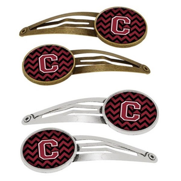 Carolines Treasures Letter C Chevron Garnet and Black Barrettes Hair Clips, Set of 4, 4PK CJ1052-CHCS4